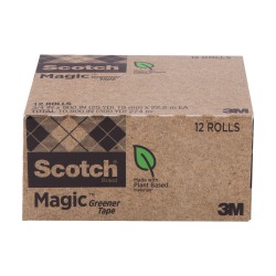 Scotch Magic Greener Invisible Tape, 3/4" x 25 yd., 12 Tape Rolls, Clear