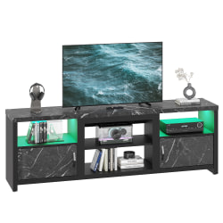 Bestier LED TV Stand For 75" TVs With Storage Cabinets And Adjustable Shelf, 23-5/8"H x 70-7/8"W x 13-3/4"D, Black Marble