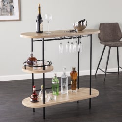 SEI Dagney Wine Bar Table with Glassware Storage, 38-1/4"H x 40"W x 14"D, Natural/Black