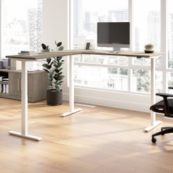 Bush Business Furniture Move 60 Series 72"W Height Adjustable L Shaped Standing Desk, Modern Hickory/White Powder Coat, Standard Delivery