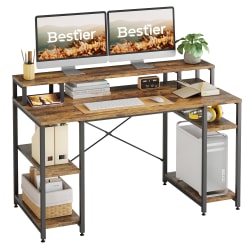 Bestier 56"W Student Desk With Monitor Stand & Storage Shelf, Rustic Brown