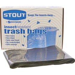 Stout® Pest-Guard™ 2.00-mil Insect Repellent Trash Bags, 55 Gallons, 37" x 52", Black, Box Of 65