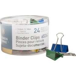 Business Source Colored Fold-back Binder Clips - Medium - 1.3" Width - 0.63" Size Capacity - 24 / Pack - Assorted - Steel