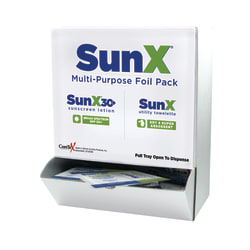 SunX SPF-30 Single-Use Sunscreen Lotion/Towelette Combo in Wallmount Dispenser, Box of 50