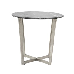 Eurostyle Llona Round Side Table, 22-1/8"H x 23-3/5"W x 23-4/5"D, Brushed Steel/Black Marble