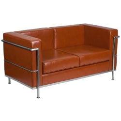 Flash Furniture HERCULES Regal Series Contemporary Leathersoft Loveseat with Double Bar Encasing Frame, Cognac