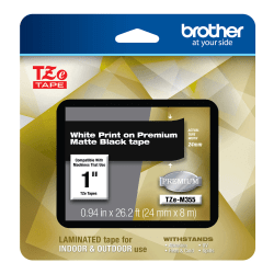 Brother TZE Premium Matte Laminated Tape, 0.94" x 26.2', White/Black
