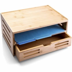 Achieva Bamboo File Organizer with Drawer - Horizontal - 7.7" Height x 14" Width x 10" Depth - Stackable - Side-loading, - 1 Each