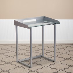 Flash Furniture 27-1/2"W Contemporary Tempered-Glass Computer Desk, Clear/Silver