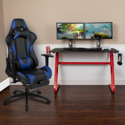 Flash Furniture Gaming Desk And Reclining Chair Set With Cup Holder And Headphone Hook, Blue, BLNX30RSG1030BL