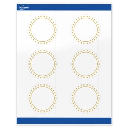 Avery® Print-To-The-Edge Labels With Sure Feed® Technology, S00-DHX-PRWGP10, Round, 3", Glossy White, Preprinted Gold Border with Gold Dots Design, Pack Of 60