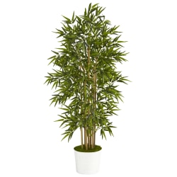 Nearly Natural Bamboo Tree 64"H Plastic Artificial Plant With Tin Planter, 64"H x 10"W x 10"D, Green/White