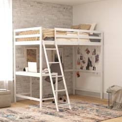Flash Furniture Riley Loft Bed Frame With Desk, Twin, 42-1/2"L x 78-3/4"W x 42-1/2"D, White