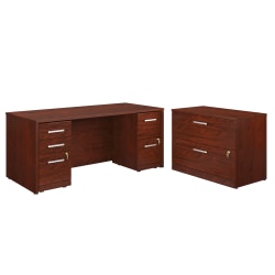 Sauder® Affirm Collection 72"W Executive Desk With 2-Drawer Mobile Pedestal File And 3-Drawer Mobile Pedestal File And Lateral File, Classic Cherry