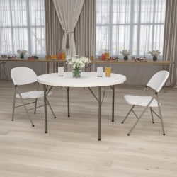 Flash Furniture Round Plastic Folding Table, 29"H x 48"W x 48"D, Granite White