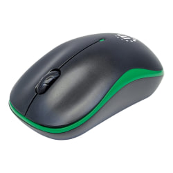 Manhattan Success Wireless Mouse, Black/Green, 1000dpi, 2.4Ghz (up to 10m), USB, Optical, Three Button with Scroll Wheel, USB micro receiver, AA battery (included), Low friction base, Three Year Warranty, Blister - Mouse - optical - 3 buttons
