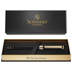 Scriveiner Classic Rollerball Pen, Medium Point, 0.7 mm, Black/Gold Barrel, Black Ink