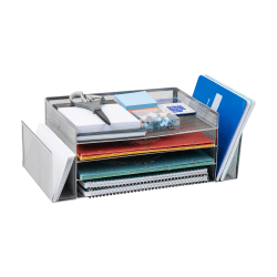 Mind Reader 4-Tier 6 Compartment Storage Desktop Organizer, 6" H x 9-3/20" W x 16-3/4" D, Silver