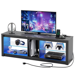 Bestier 55" LED Gaming TV Stand For 65" TV With Power Outlet & Adjustable Glass Shelves, 18-1/2"H x 55-1/8"W x 13-13/16"D, Black Marble
