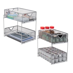 Mind Reader Network Collection 2-Tier Sliding Cabinet Organizers, 12-1/2"H x 8-1/4"W x 12-1/2"D, Silver, Set Of 2 Organizers