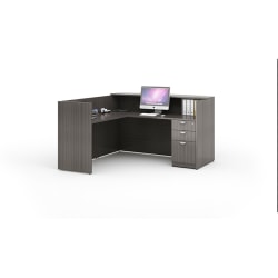 Boss Office Products Holland Series 71"W Reception L-Desk Suite With File Storage Pedestal, Driftwood
