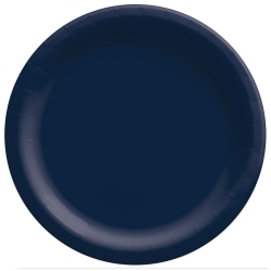 Amscan Round Paper Plates, Navy Blue, 10", 50 Plates Per Pack, Case Of 2 Packs