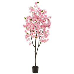 Nearly Natural Cherry Blossom 72"H Artificial Tree With Planter, 72"H x 31"W x 10"D, Pink/Black