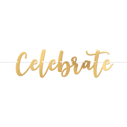 Amscan Celebrate Party Banner, 6-1/2" x 144-1/2", Gold