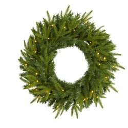 Nearly Natural 24"H Long Pine Artificial Christmas Wreath With 35 LED Lights, 24" x 4", Green