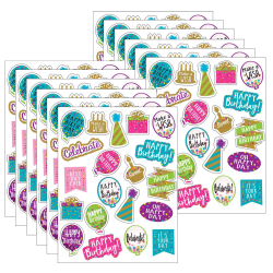 Teacher Created Resources® Stickers, Confetti Happy Birthday, 120 Stickers Per Pack, Set Of 12 Packs