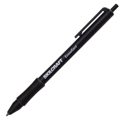 SKILCRAFT® EconoGard Retractable Ballpoint Pens With Antimicrobial Protection, Medium Point, Black Barrel, Black Ink, Pack Of 12