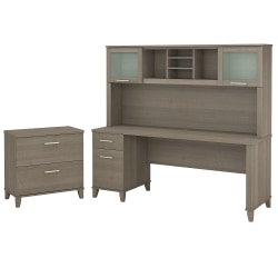 Bush Furniture Somerset 72"W Office Desk With Hutch And Lateral File Cabinet, Ash Gray, Standard Delivery