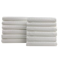 1888 Mills Lotus Satin Stripe King Fitted Sheets, 78" x 80" x 15", White, Case of 12