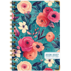 2026-2027 Excello Brands 14-Month Academic Year Hardcover Weekly/Monthly Fashion Planner, 5-1/2" x 8", Teal Floral, May To June, Total Qty 1