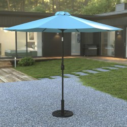 Flash Furniture Kona Round Umbrella With Standing Umbrella Base, 101-1/4"H x 104-1/2"W x 104-1/2", Teal