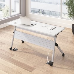 Bush Business Furniture Envision 60"W Folding Training Table with Powered Grommets, White/Cool Gray Metallic, Standard Delivery