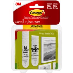Command Medium and Large Picture Hanging Strips, 12-Pairs (24-Medium Command Strips), 16-Pairs (32-Large Command Strips), Damage-Free, White