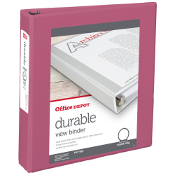 Office Depot® Brand 3-Ring Durable View Binder, 1-1/2" Round Rings, 49% Recycled, Dusty Rose