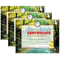 Hayes Publishing Attendance Certificate, 30 Per Pack, Set Of 3 Packs