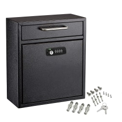 Alpine AdirOffice Medium Drop Box Wall Mounted Locking Mail Box With Key And Combination Lock, 12"H x 10-9/16"W x 4-3/4"D, Black