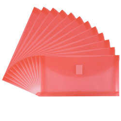 JAM Paper® #10 Plastic Envelopes, Hook and Loop Closure, Red, Pack Of 12