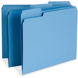 Business Source 1/3 Tab Cut Letter Top Tab File Folders - 8 1/2" x 11" - Assorted Tab Position - Blue - 100 / Box, 65779
