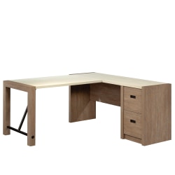 Sauder Dixon City® 66"W L-Shaped Computer Desk With Drawers, Brushed Oak™/Pebble White™