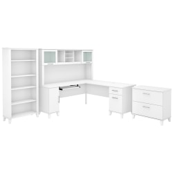 Bush Furniture Somerset 72"W L-Shaped Desk With Hutch, Lateral File Cabinet And Bookcase, White, Standard Delivery