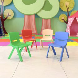 Flash Furniture Plastic Stackable School Chairs With 10-1/2" Seat Height, Assorted Colors, Set Of 4 Chairs