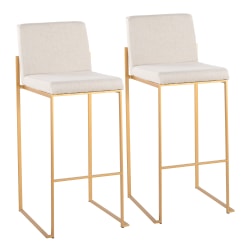 LumiSource Fuji High-Back Bar Stools, Beige/Gold, Set Of 2 Stools