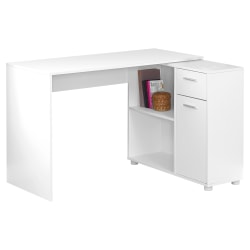 Monarch Specialties 46"W Corner Desk With Storage Cabinet, White