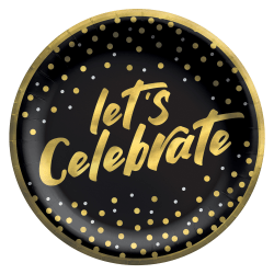 Amscan Confetti Wishes Dessert Paper Plates, 6-3/4", Black/Gold, Pack Of 8 Plates