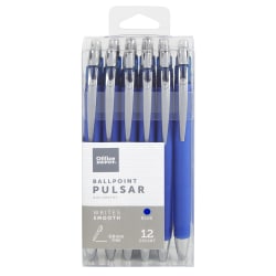Office Depot® Brand Pulsar Advanced Ink Ballpoint Pens, Conical/Medium Point, 0.8 mm, Blue Barrels, Blue Ink, Pack Of 12
