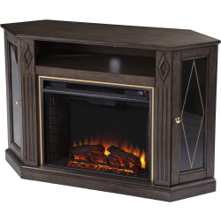 SEI Furniture Austindale Electric Fireplace With Media Storage, 32"H x 47-1/4"W x 15"D, Light Brown/Gold